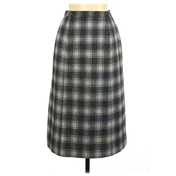 Vintage 70s Pendleton Plaid Midi Skirt Wool High Waisted Gray Modern Size 6/8 - Picture 1 of 8